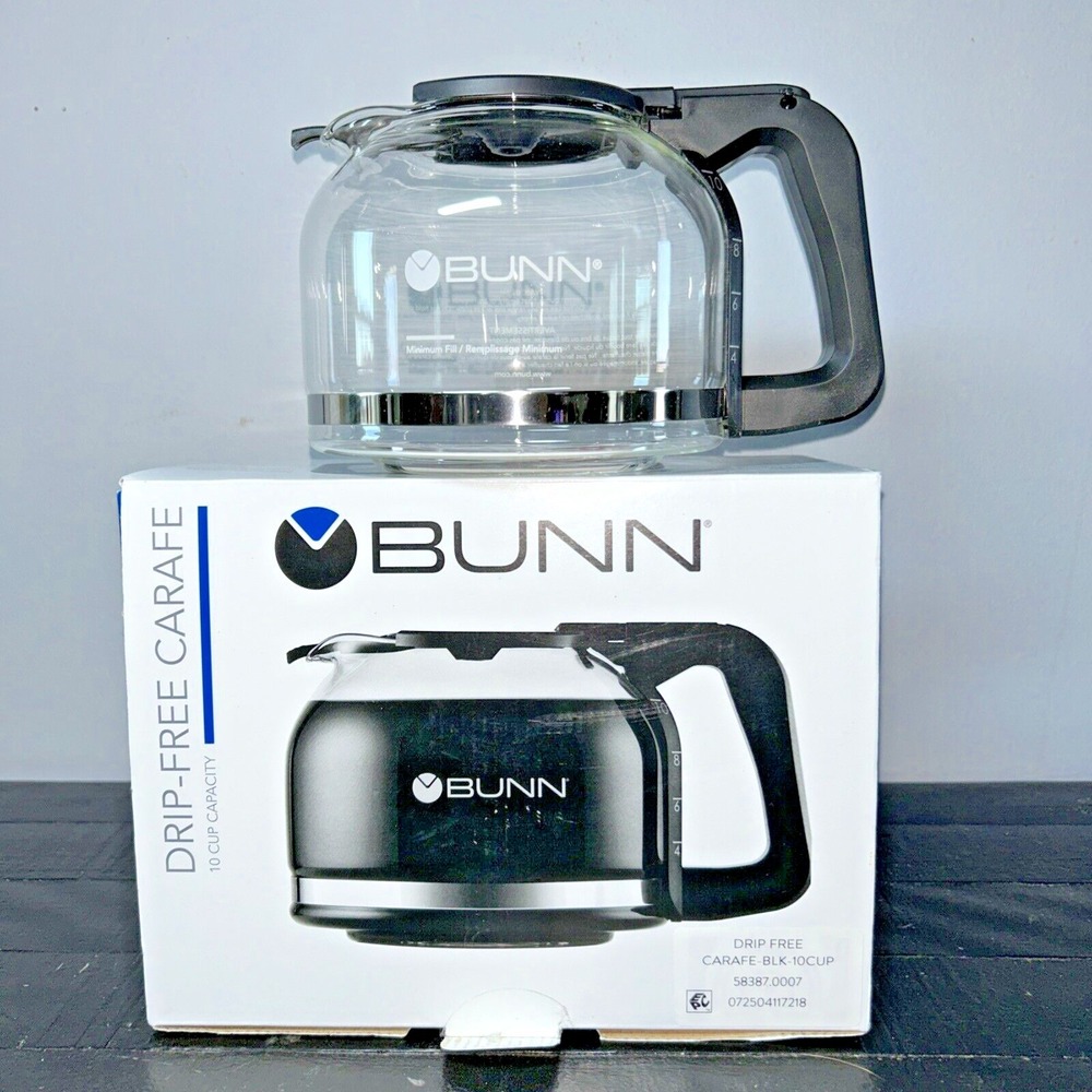 New Bunn 10‎ Cup Drip Free Glass Coffee Carafe Black Silver Replacement Pot